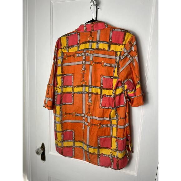 Vipavadee Women's Orange Equestrian Lightweight Horse Bit Button Blouse Large - Picture 6 of 7